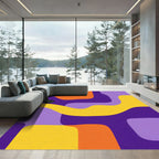 Vibrant Purple Orange Yellow Abstract Flow Rug