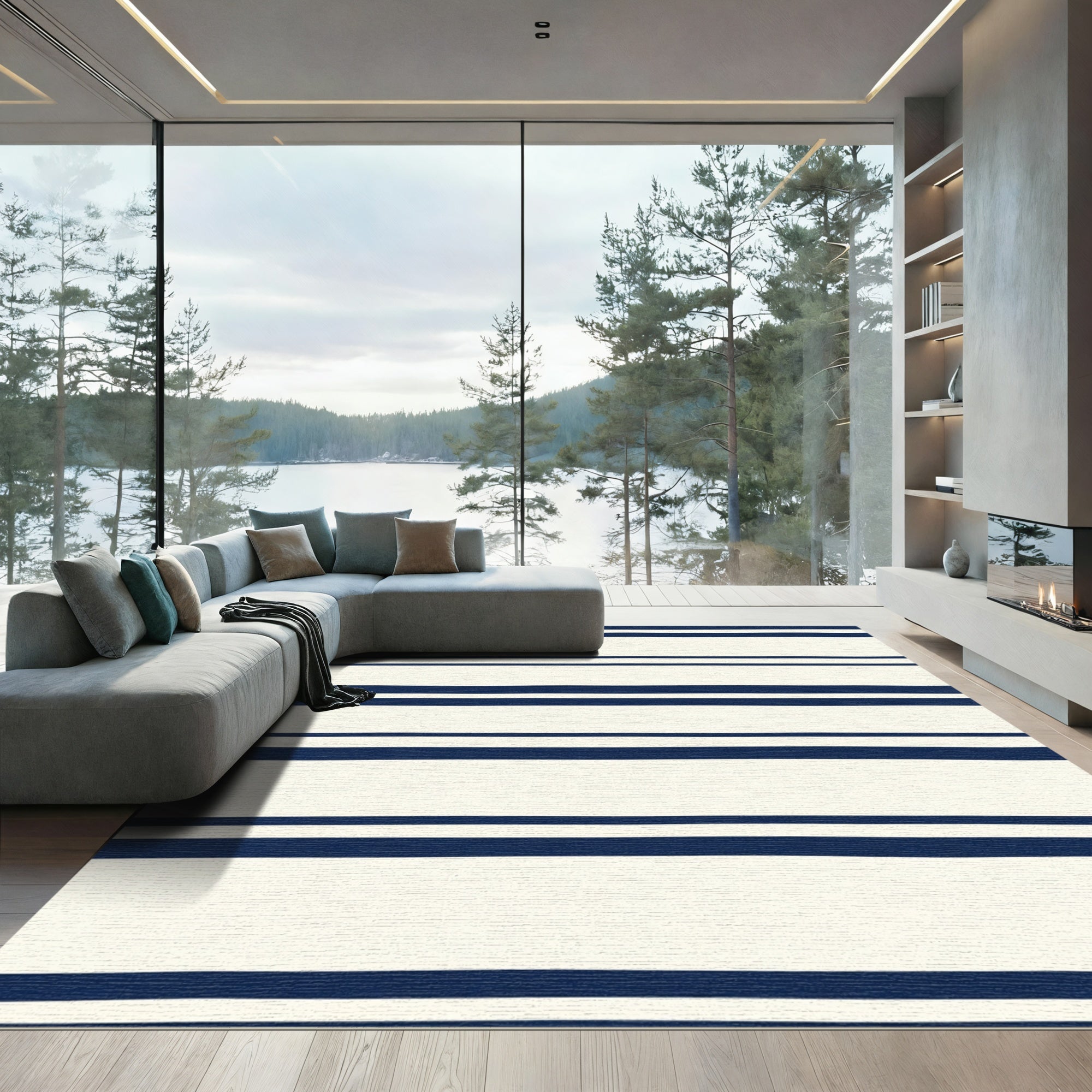 Midnight Navy Cream Horizon Rug