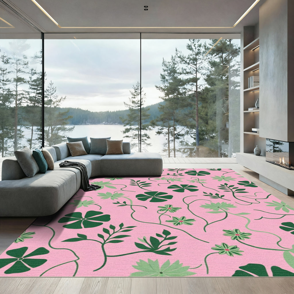 Whimsical Pink Botanical Vine Rug