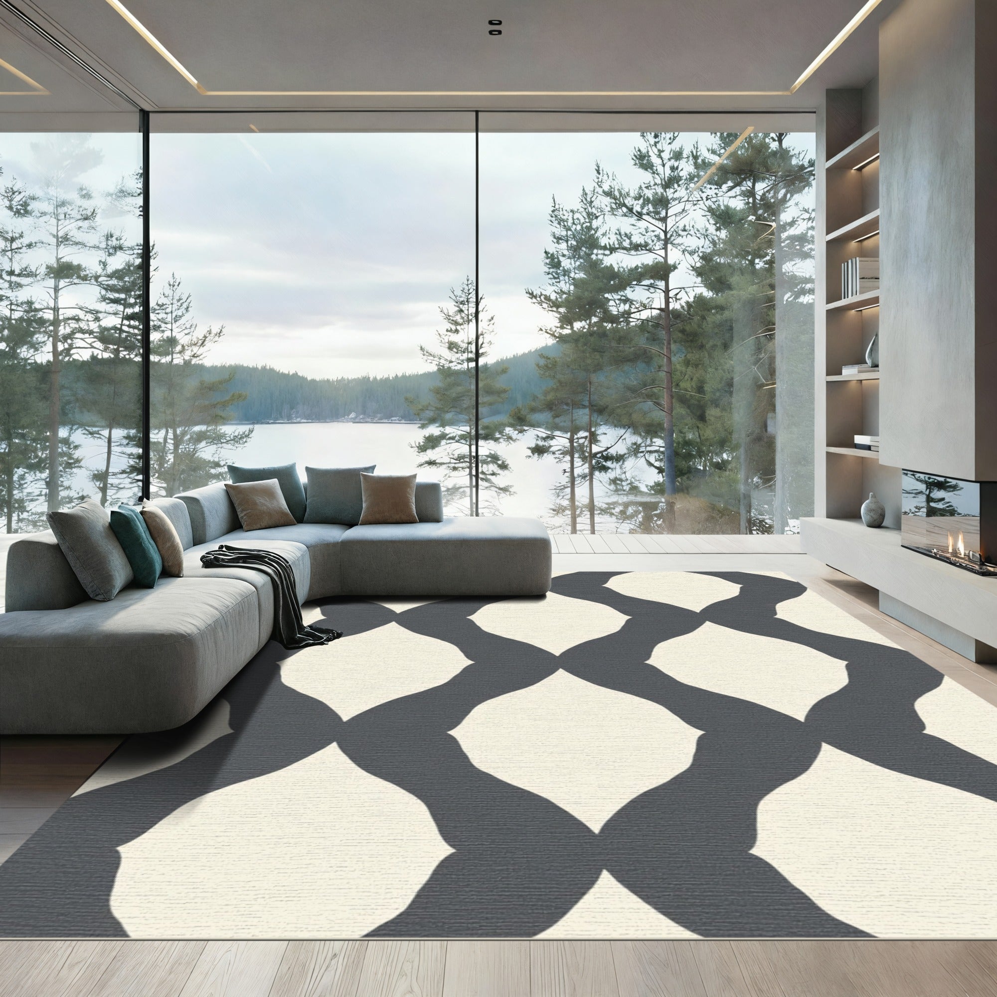 Ivory Charcoal Interlocking Ogee Rug
