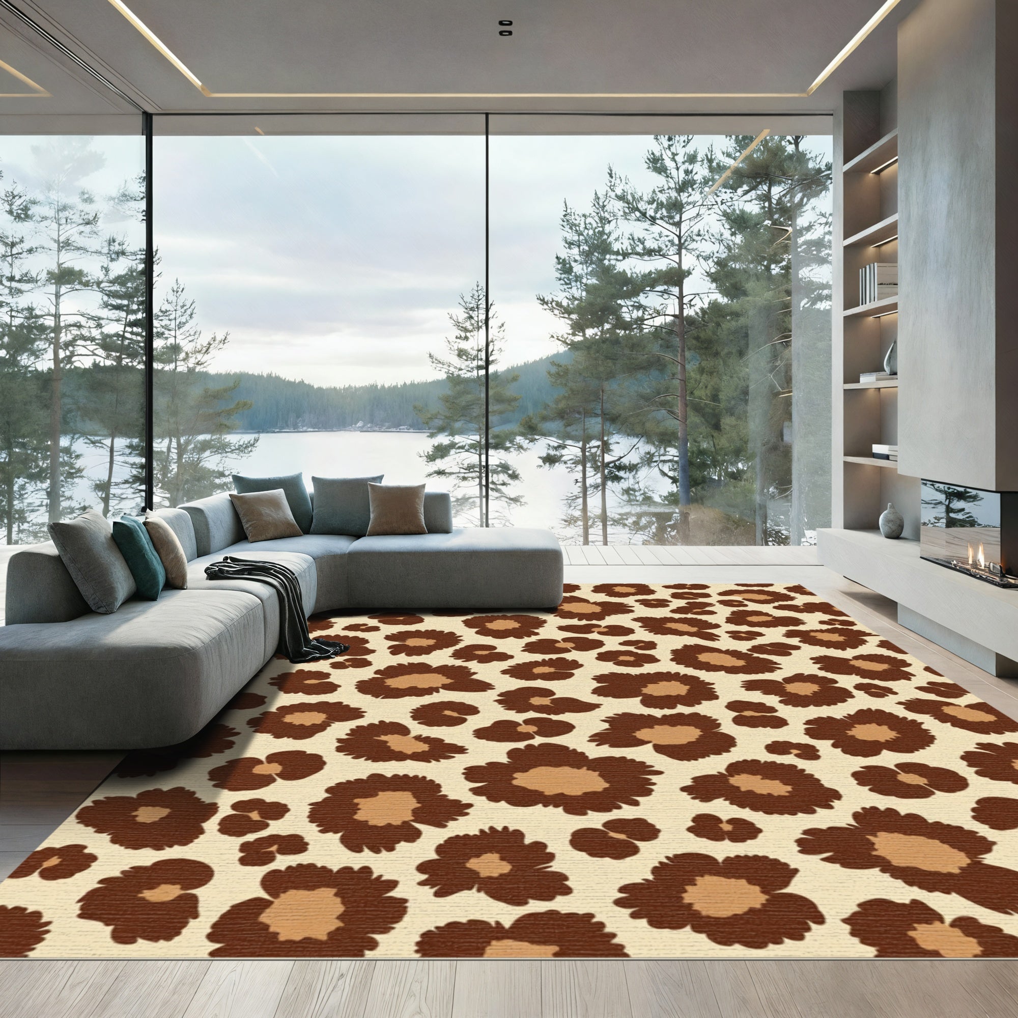 Brown Leopard Spots Cream Background Rug