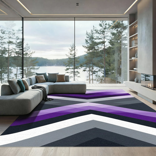 Amethyst Gray Gradient Geometric Chevron Rug