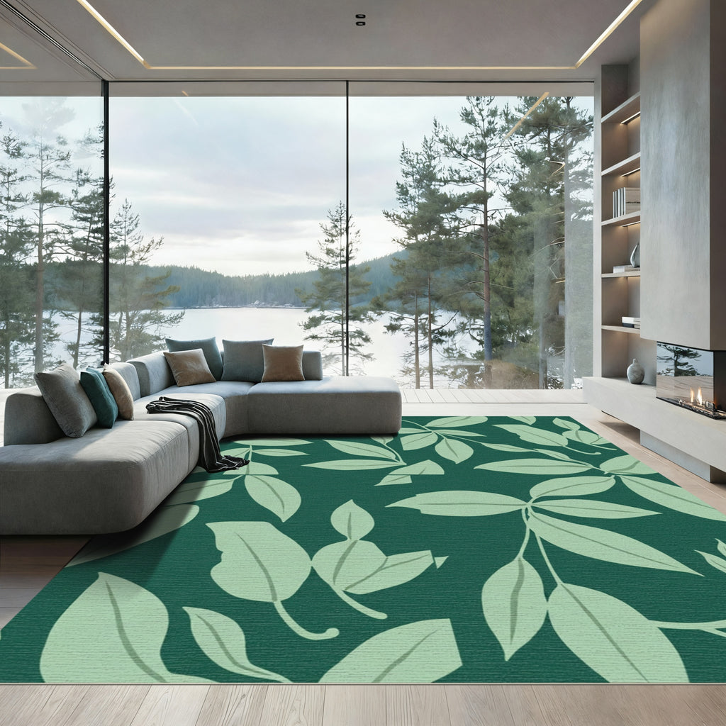 Teal Tropical Foliage Statement Rug