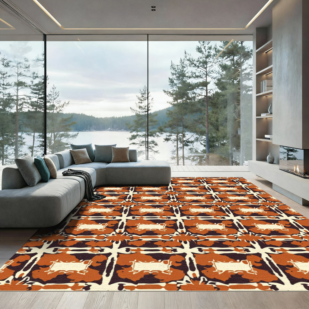 Terracotta Abstract Grid Medallion Rug