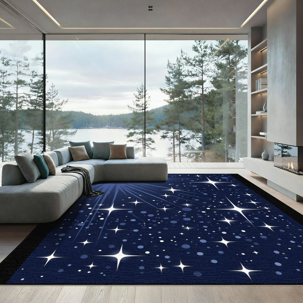 Deep Blue Starburst Cosmic Field Rug
