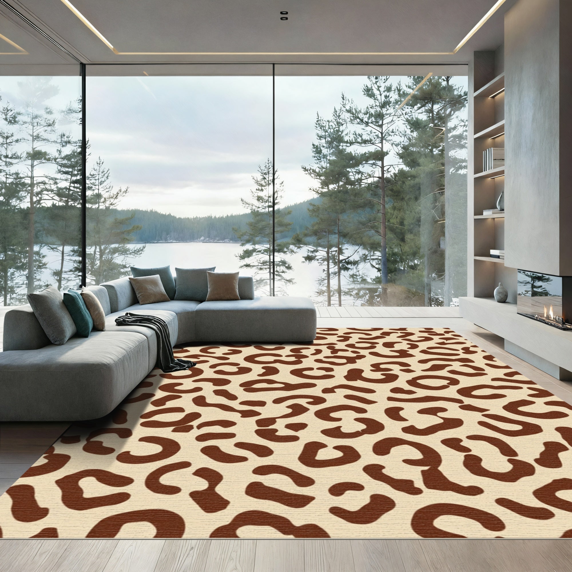 Classic Leopard Spots Brown Beige Rug