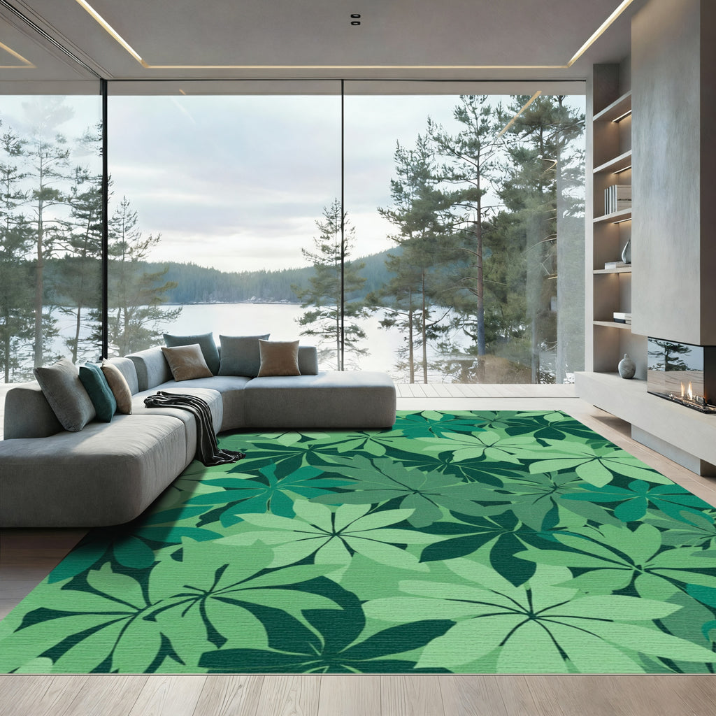 Shades Of Green Tropical Leaf Rug