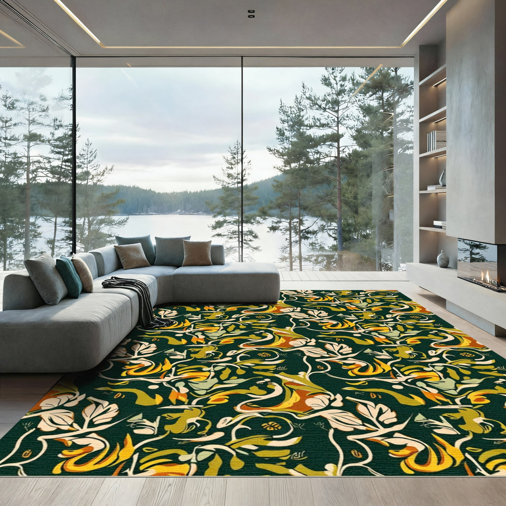 Earthy Tones Abstract Floral Swirl Rug