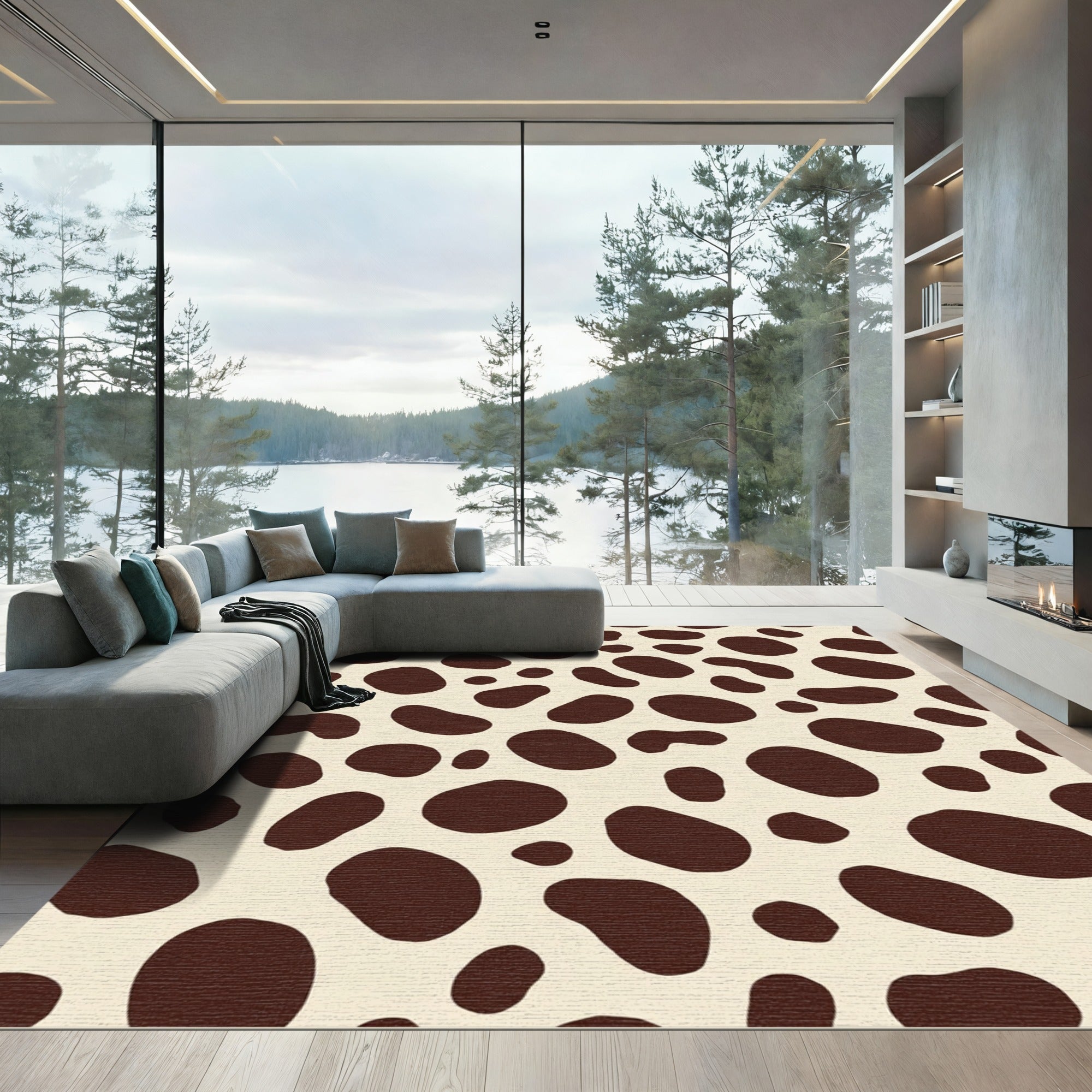 Brown Spotted Light Background Animal Print Rug