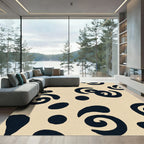 Dark Blue Abstract Swirls And Dots Rug
