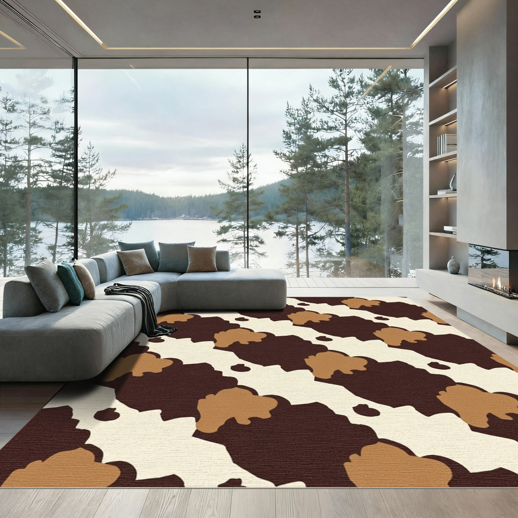 Brown Cream Blotched Diagonal Waves Rug