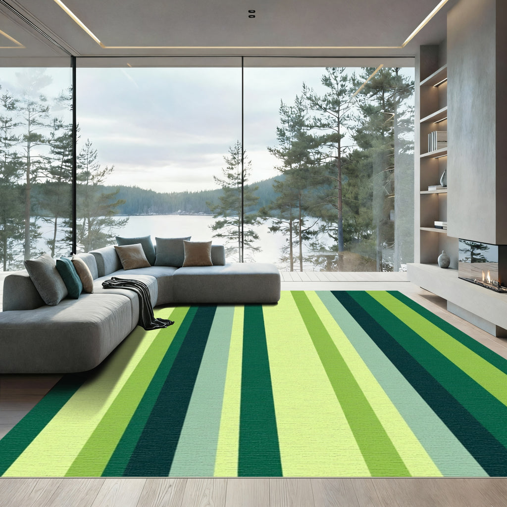 Forest Green Vertical Stripe Rug