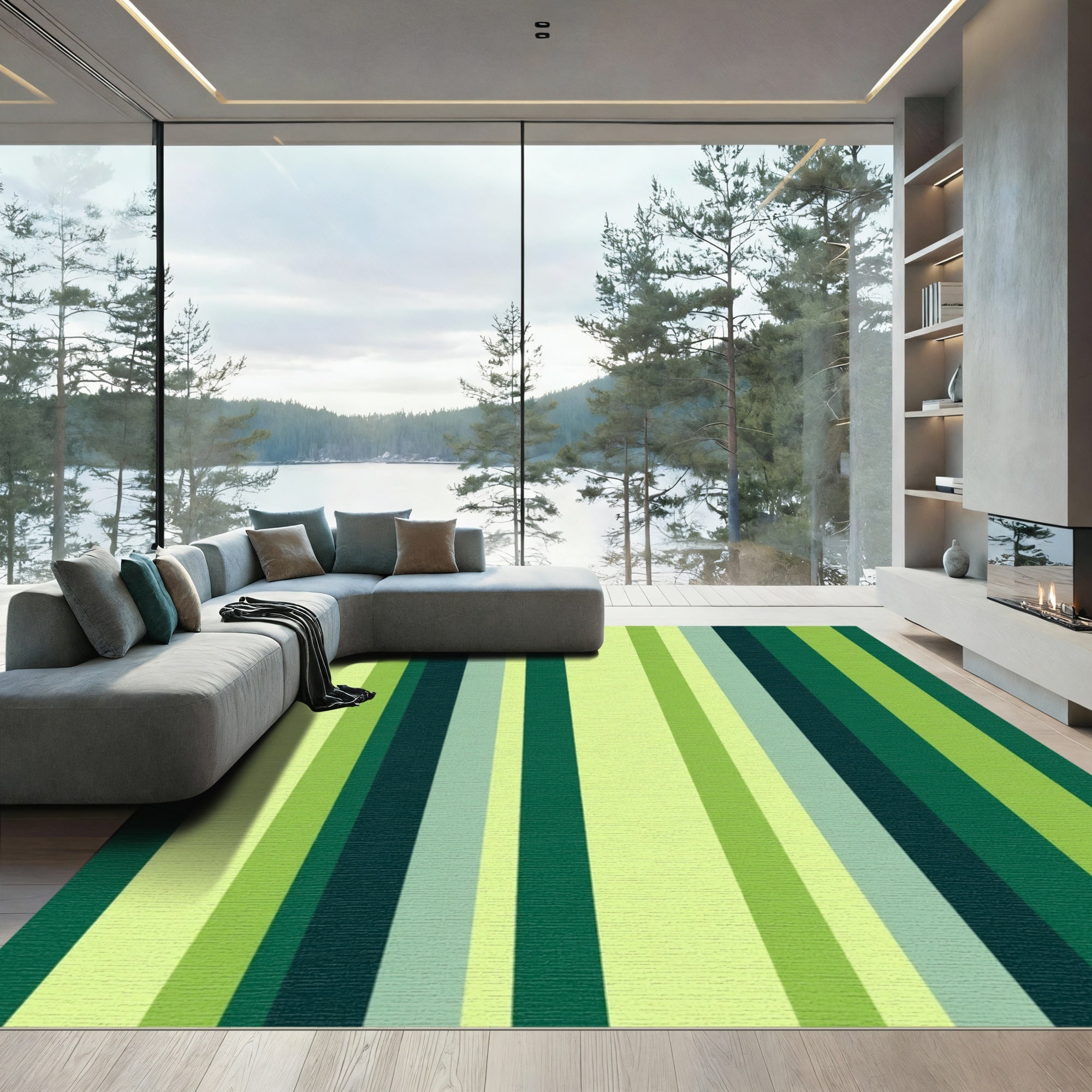 Forest Green Vertical Stripe Rug