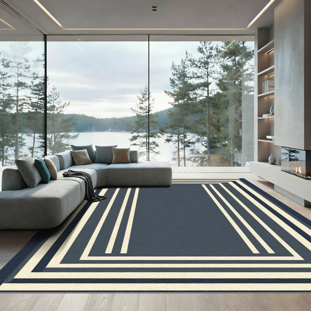 Modern Cream Stripes Geometric Rug