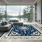 Navy White Ornate Mandala Medallion Rug
