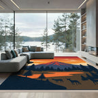 Crimson Volcano Sunset Forest Scene Rug