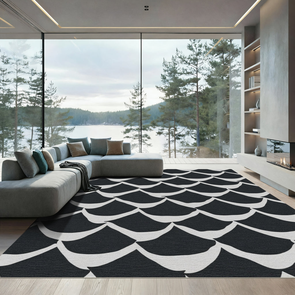 Monochrome Wave Scale Arrangement Rug