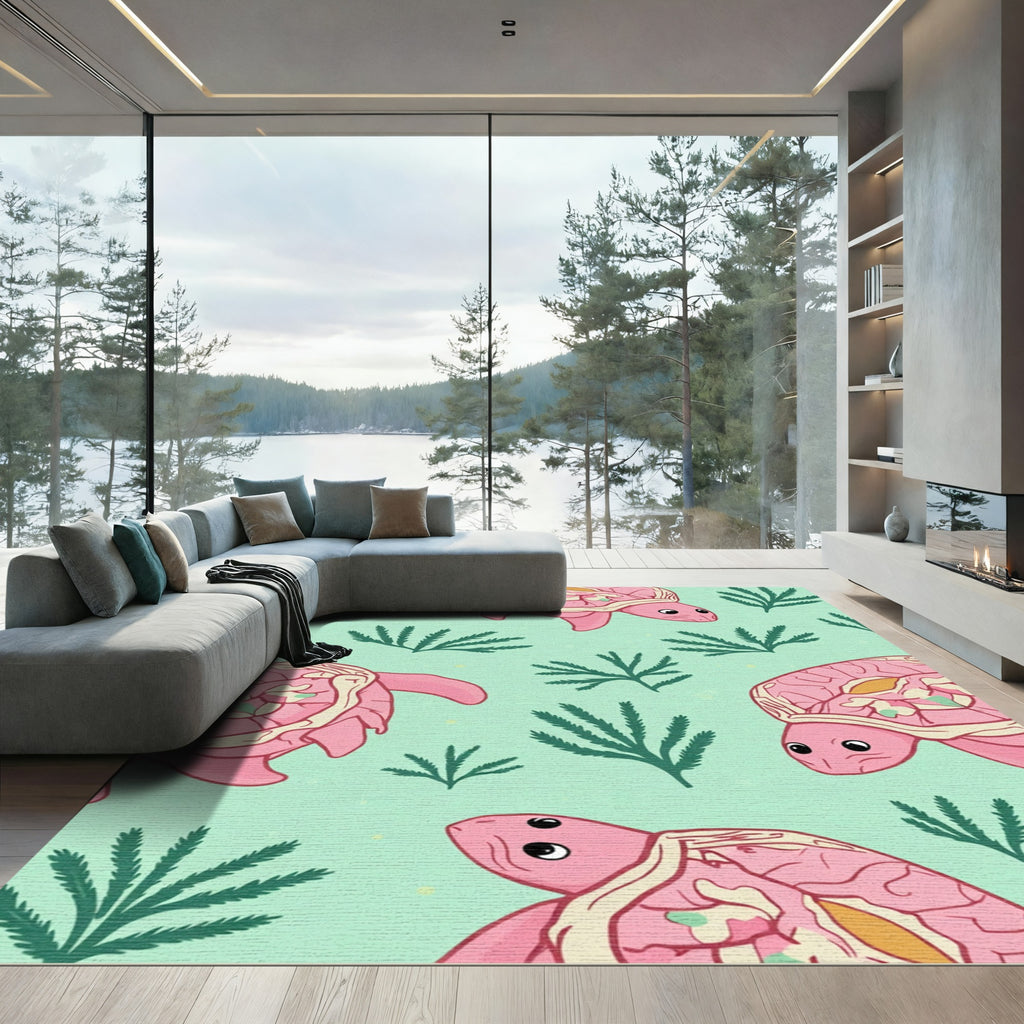 Pink Sea Turtle Coral Swirl Rug