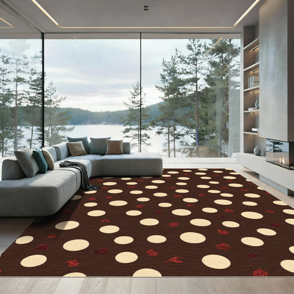 Dark Brown Cream Polka Dot Swirls Rug