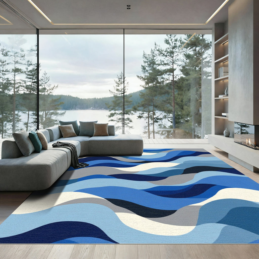 Deep Blue Gradient Wave Abstract Rug