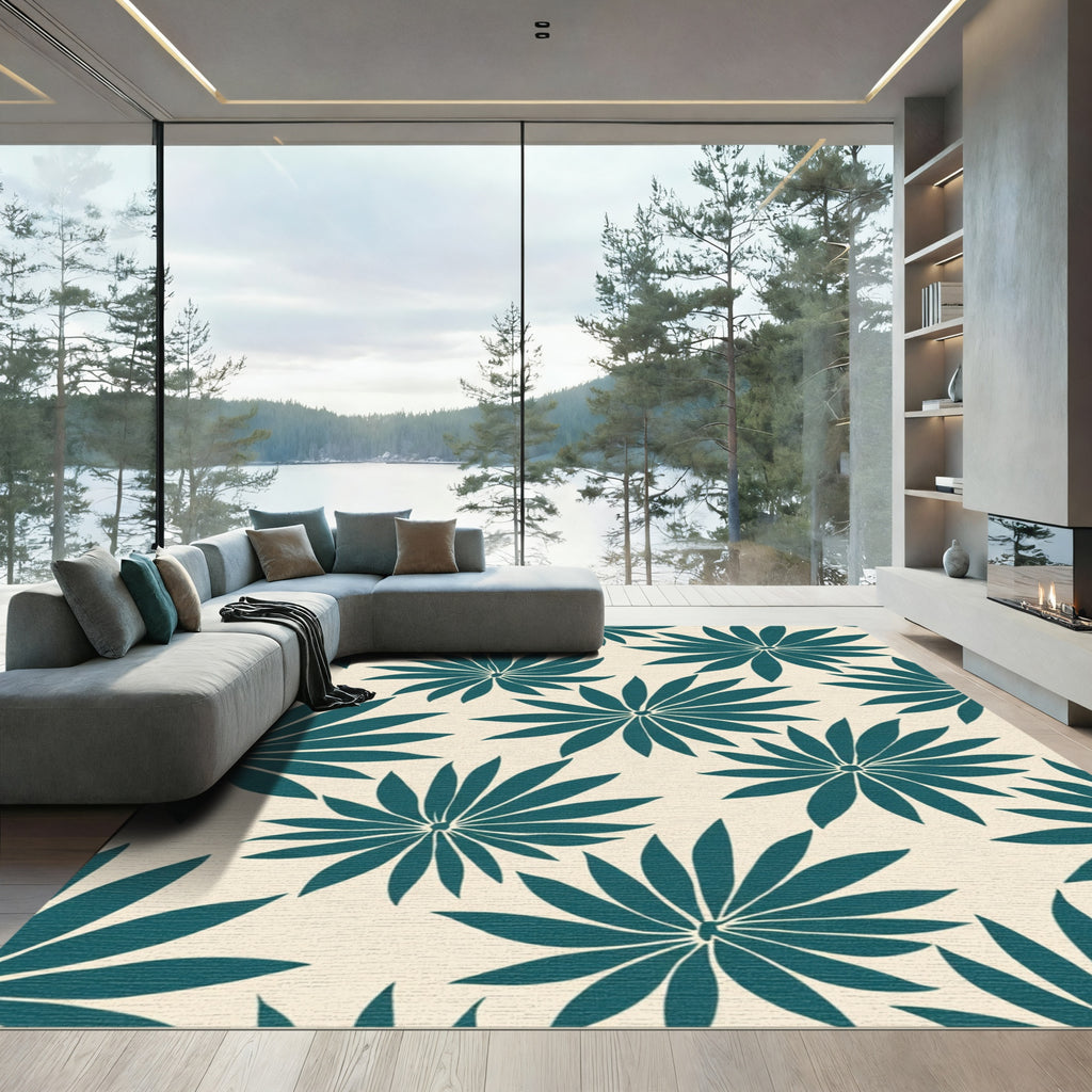 Teal Palm Frond All Over Rug