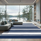 Deep Blue Thin White Line Accents Rug