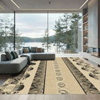 Ornate Beige Black Vertical Striped Rug