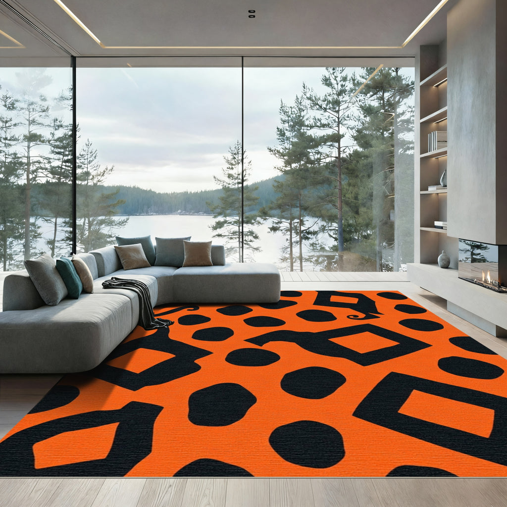 Bold Orange Black Witch Hat Accents Rug