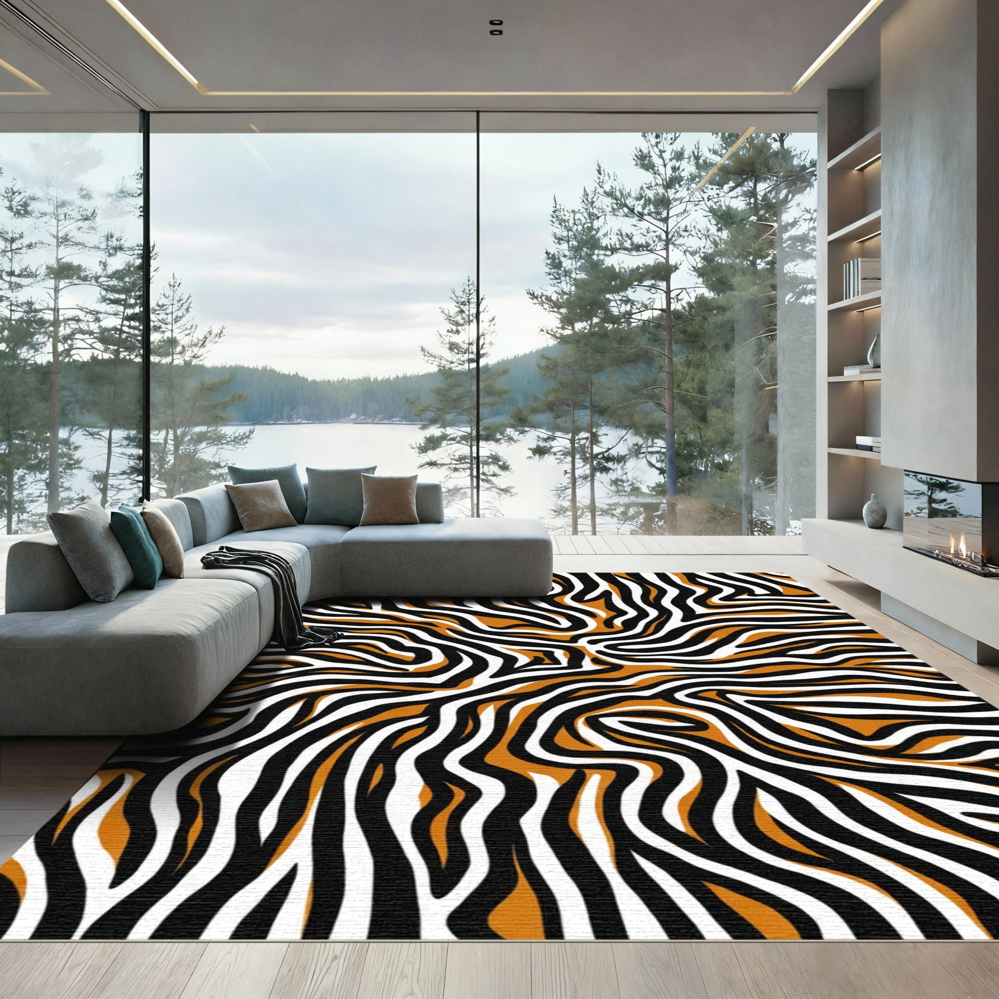 Bold Orange Black White Zebra Stripes Rug