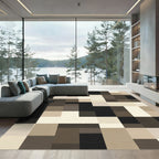 Neutral Tones Geometric Grid Rug