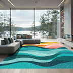 Abstract Wavy Layers Colorful Rug