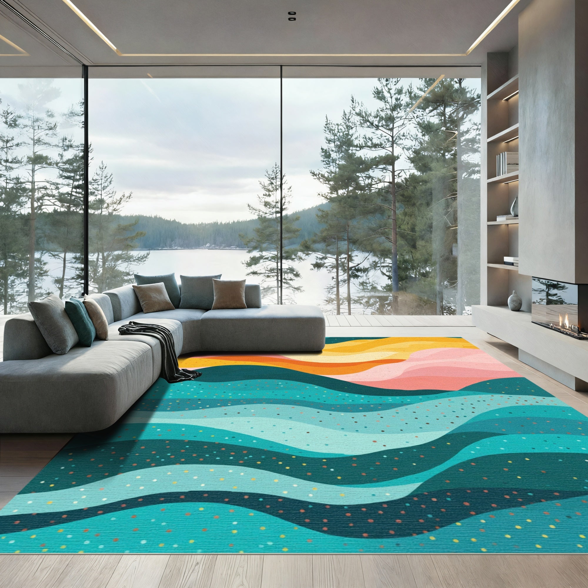 Abstract Wavy Layers Colorful Rug