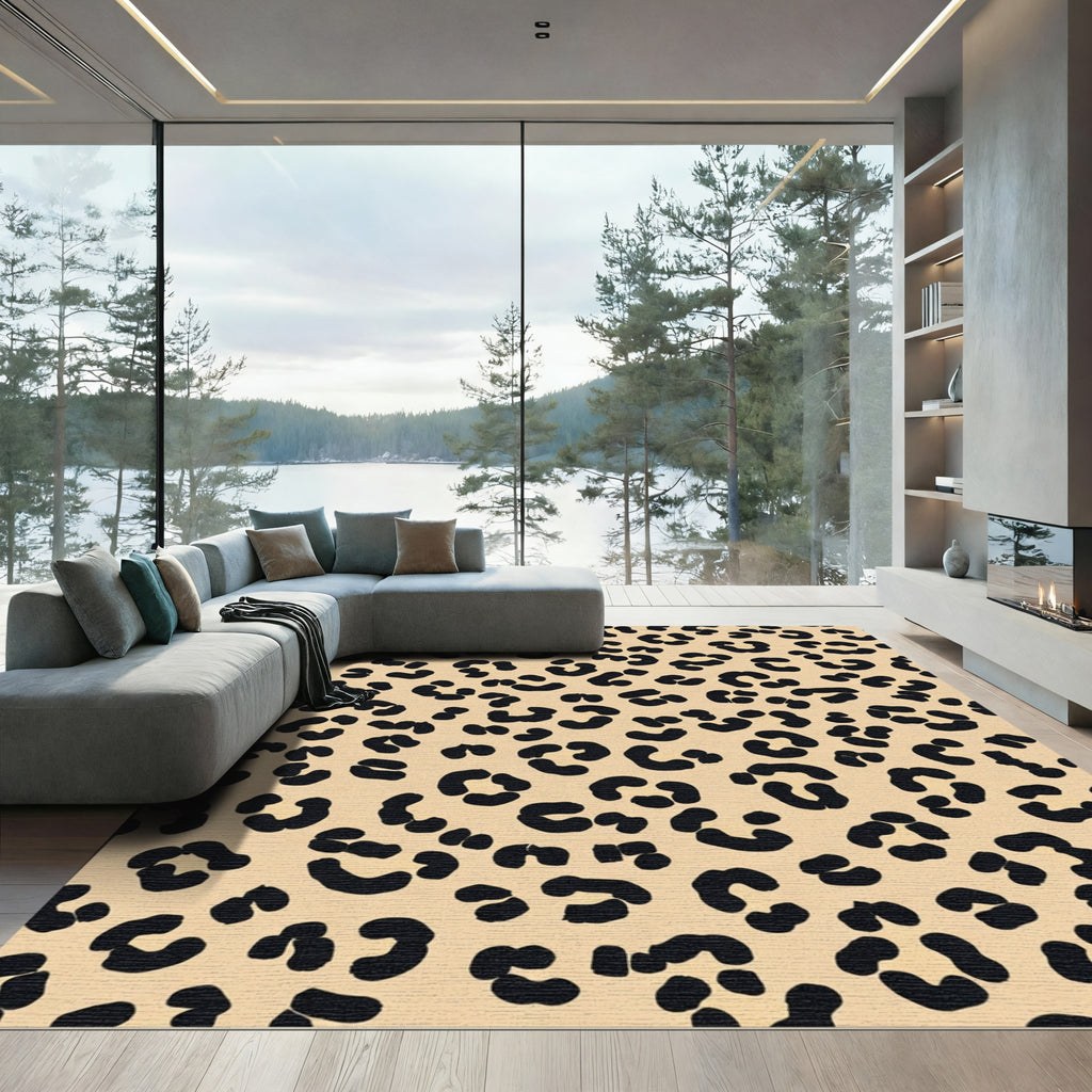 Classic Beige Black Leopard Spots Rug