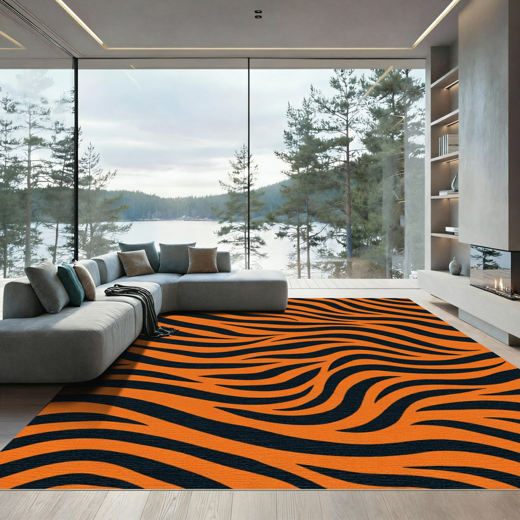 Vibrant Orange Black Tiger Stripes Rug