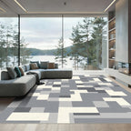 Geometric Abstract Gray Cream Blocks Rug