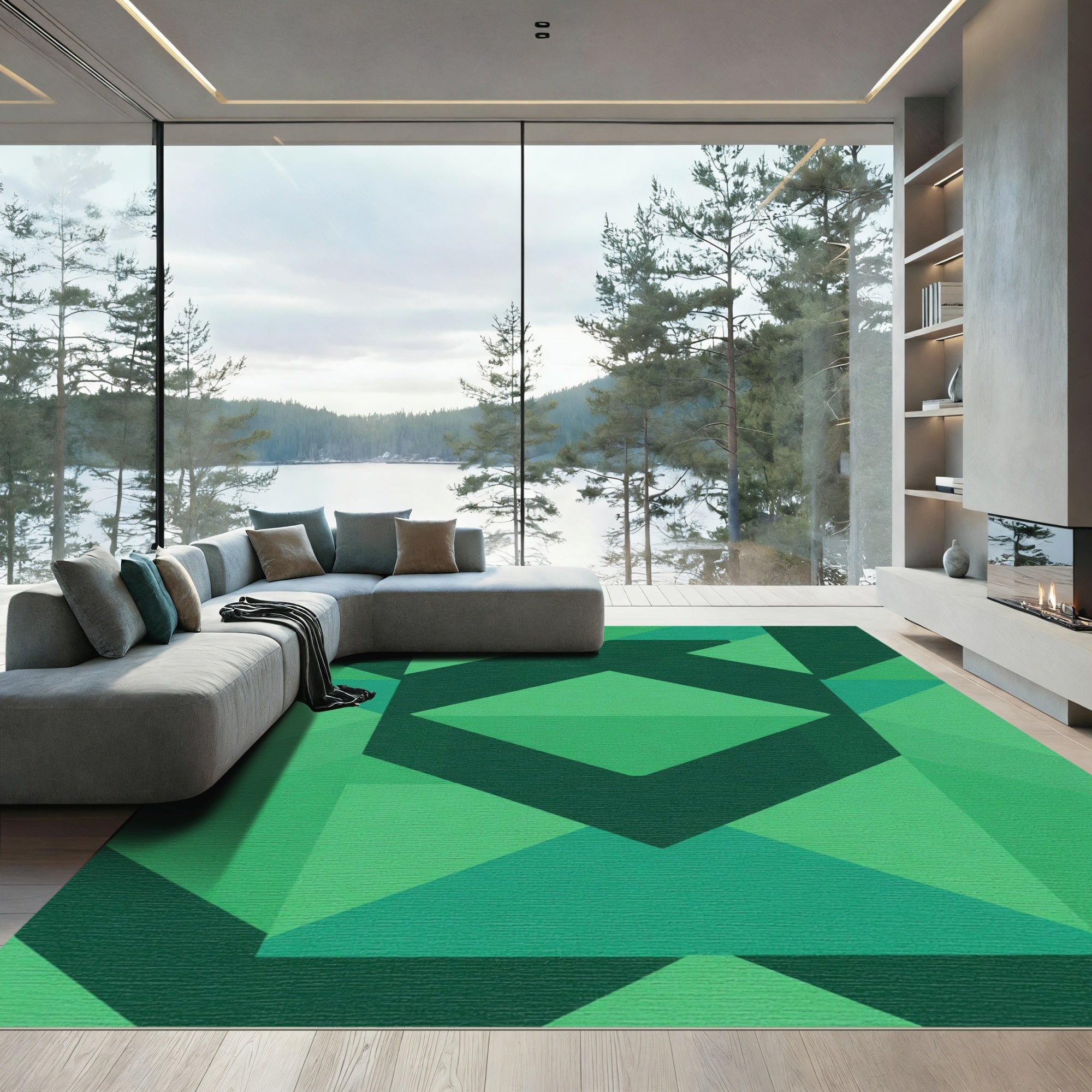 Emerald Green Geometric Diamond Arrangement Rug