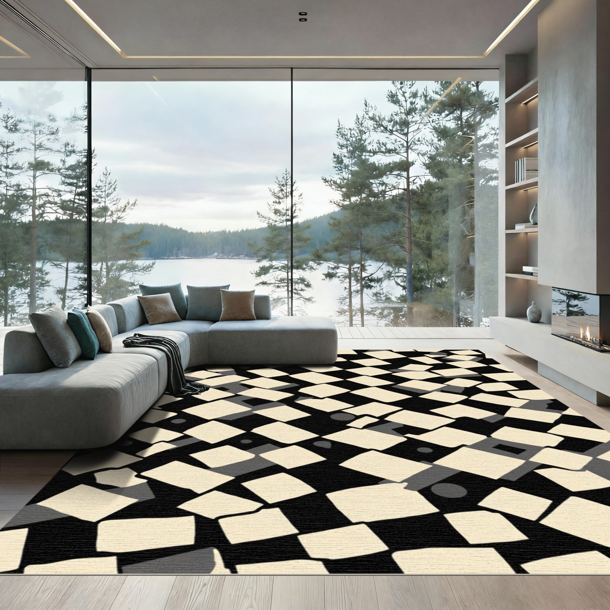Cream Off-White Scattered Squares Rug