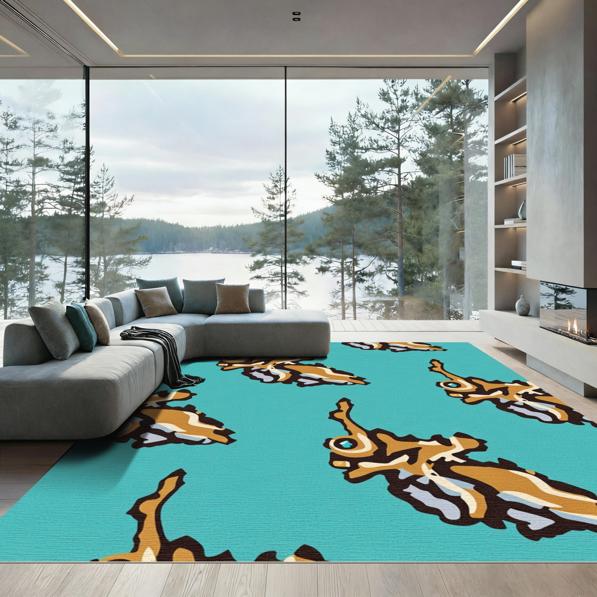 Golden Butterfly Turquoise Repeating Pattern Rug