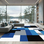 Modern Blue Grey Black Geometric Blocks Rug