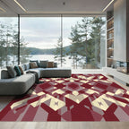 Deep Red Geometric Diamond Overlay Rug