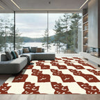 Whimsical Red Cat Grid Rug
