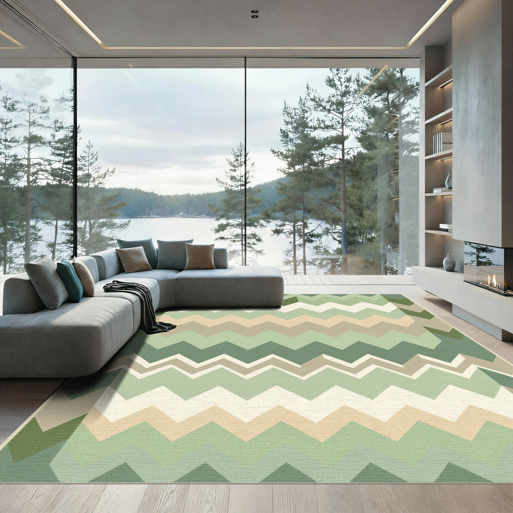Earthy Green Chevron Stripe Rug