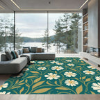 Teal White Daisy Vine Artwork Rug