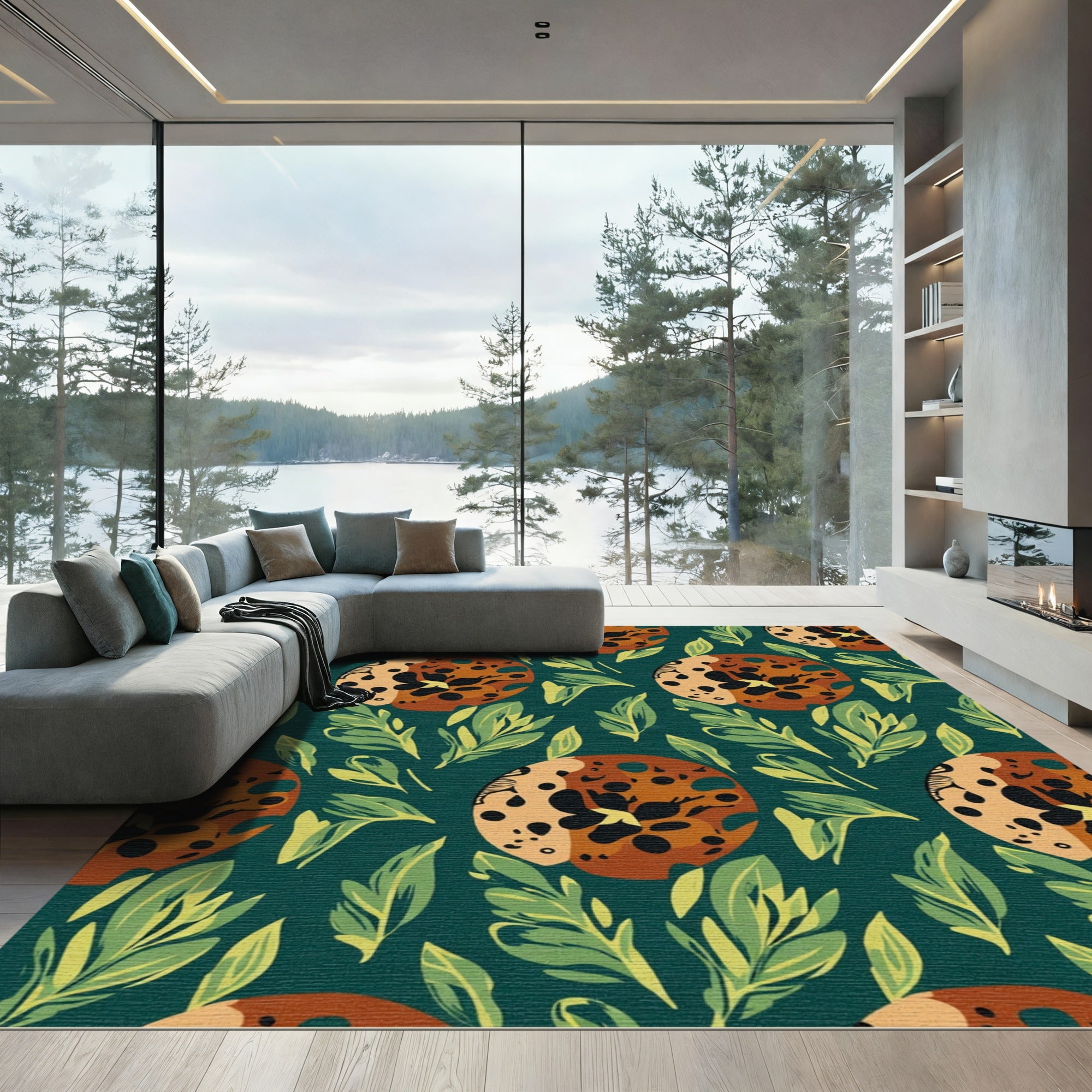 Retro Leopard Leaf Roundel Scatter Rug