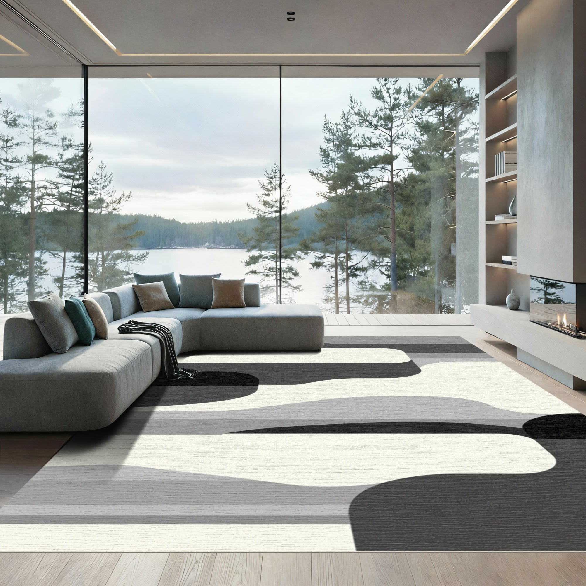 Monochromatic Organic Wave Layered Rug