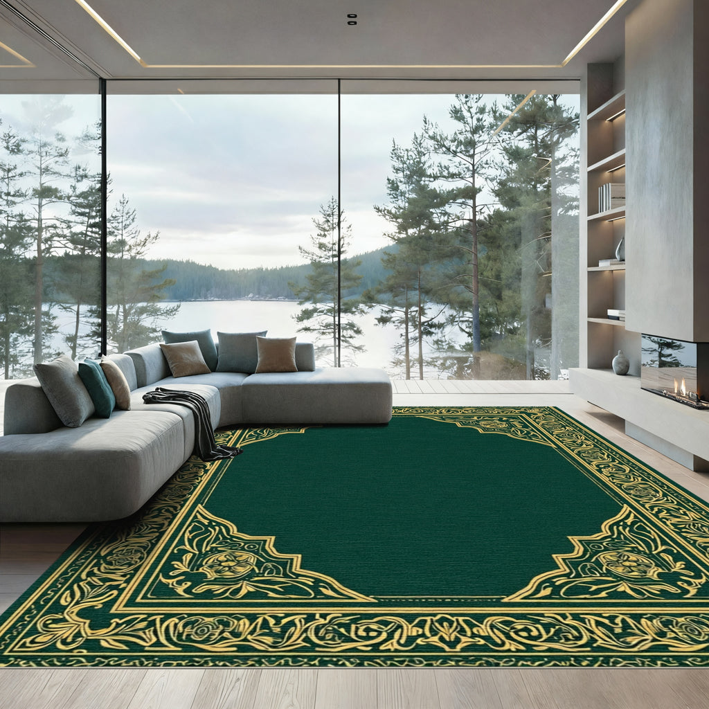 Emerald Green Golden Floral Archway Rug