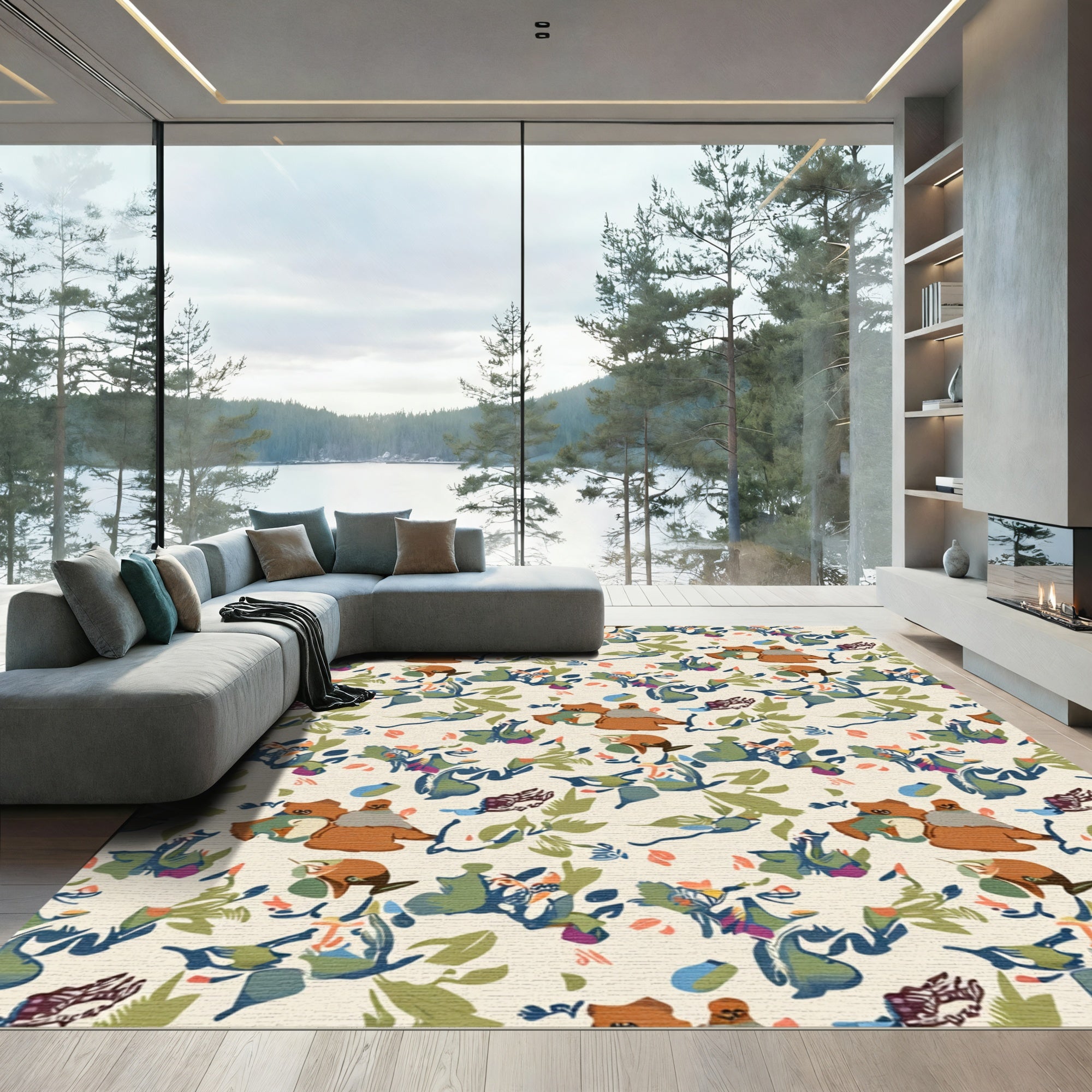 Whimsical Abstract Botanical Ochre Rug