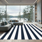 Classic Navy White Vertical Stripe Rug