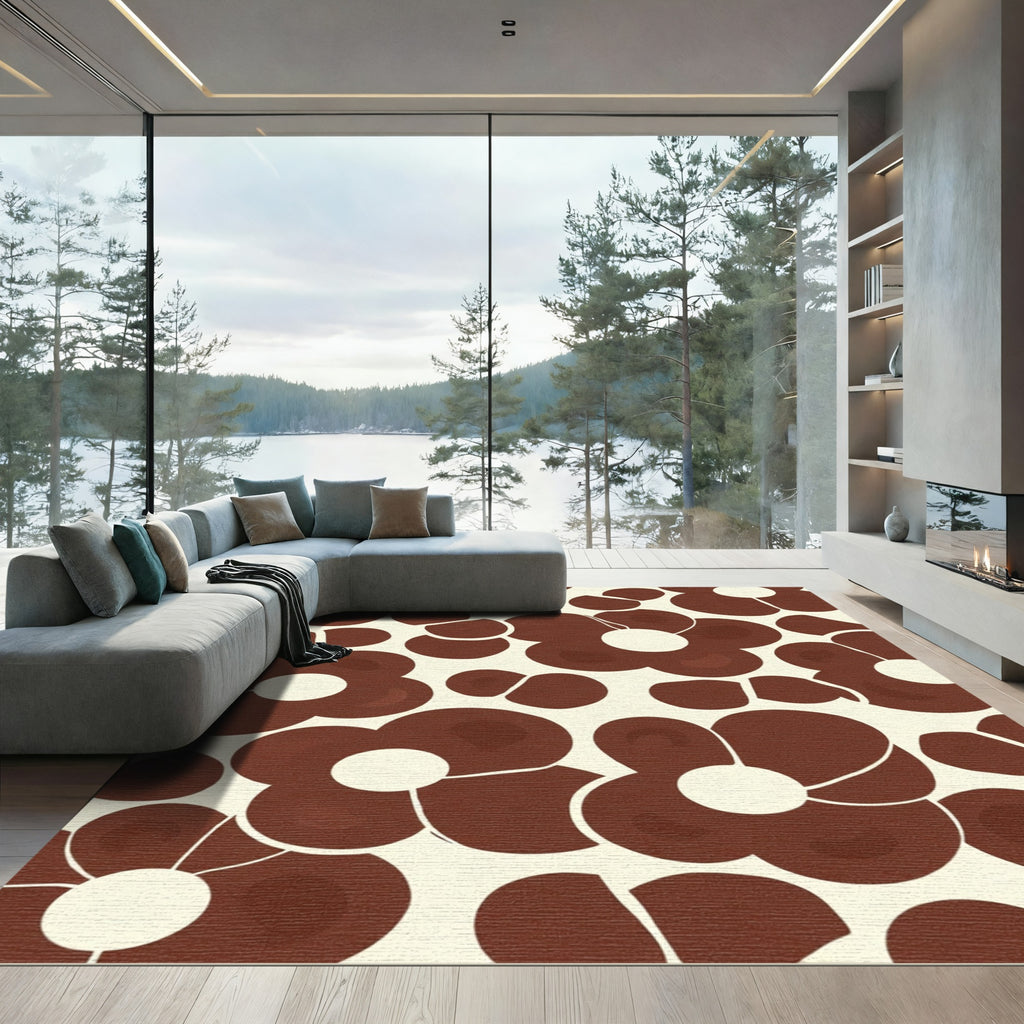 Retro Brown Daisy Bloom Rug
