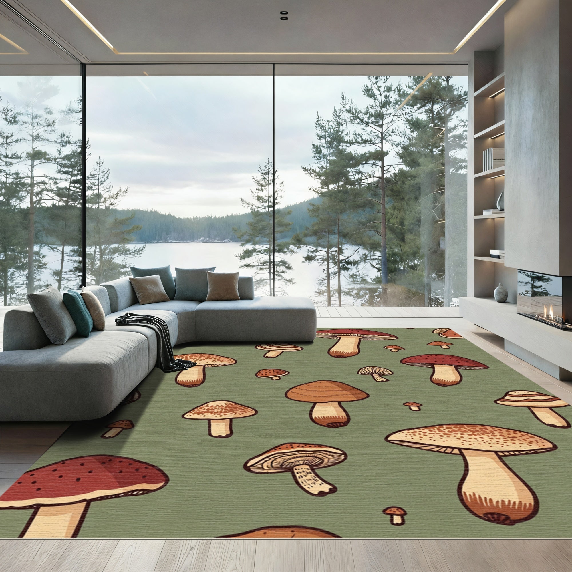 Whimsical Mushroom Forest Pattern With Warm Tones Rug